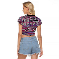 Maori Matariki Raglan Cropped T Shirt Pink Galaxy Aesthetic Koru Art