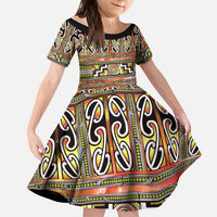 Maori Matariki Kid Short Sleeve Dress Yellow Galaxy Aesthetic Koru Art