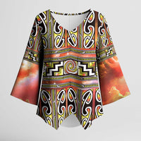 Maori Matariki Kimono Sleeve Blouse Yellow Galaxy Aesthetic Koru Art