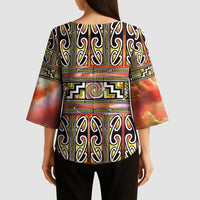 Maori Matariki Kimono Sleeve Blouse Yellow Galaxy Aesthetic Koru Art