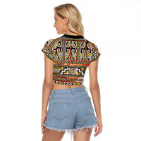Maori Matariki Raglan Cropped T Shirt Yellow Galaxy Aesthetic Koru Art