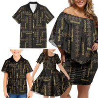 Hawaii Brown Plumeria Lei Black Family Matching Off Shoulder Short Dress and Hawaiian Shirt Frangipani Floral Heritage Art LT01 - Polynesian Pride