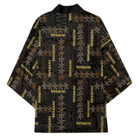 Hawaii Brown Plumeria Lei Black Kimono Frangipani Floral Heritage Art