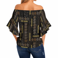 Hawaii Brown Plumeria Lei Black Off Shoulder Wrap Waist Top Frangipani Floral Heritage Art LT01 - Polynesian Pride