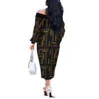 Hawaii Brown Plumeria Lei Black Off The Shoulder Long Sleeve Dress Frangipani Floral Heritage Art