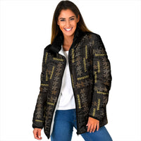 Hawaii Brown Plumeria Lei Black Padded Jacket Frangipani Floral Heritage Art