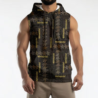 Hawaii Brown Plumeria Lei Black Sleeveless Hoodie Frangipani Floral Heritage Art
