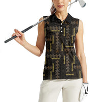 Hawaii Brown Plumeria Lei Black Women Sleeveless Polo Shirt Frangipani Floral Heritage Art