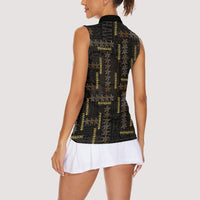 Hawaii Brown Plumeria Lei Black Women Sleeveless Polo Shirt Frangipani Floral Heritage Art