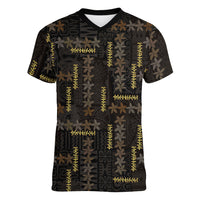 Hawaii Brown Plumeria Lei Black Women V-Neck T-Shirt Frangipani Floral Heritage Art