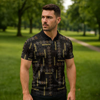 Hawaii Brown Plumeria Lei Black Zipper Polo Shirt Frangipani Floral Heritage Art