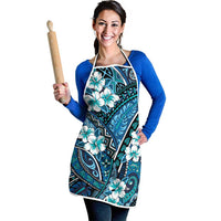 Polynesian Hibiscus Tropical Blue Floral Apron Tribal Pattern - Polynesian Pride
