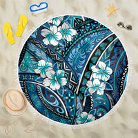 Polynesian Hibiscus Tropical Blue Floral Beach Blanket Tribal Pattern - Polynesian Pride