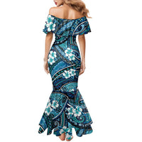 Polynesian Hibiscus Tropical Blue Floral Family Matching Mermaid Dress and Hawaiian Shirt Tribal Pattern - Polynesian Pride