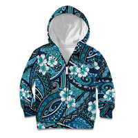 Polynesian Hibiscus Tropical Blue Floral Kid Hoodie Tribal Pattern - Polynesian Pride