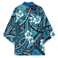 Polynesian Hibiscus Tropical Blue Floral Kimono Tribal Pattern - Polynesian Pride