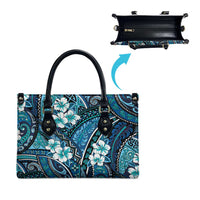 Polynesian Hibiscus Tropical Blue Floral Leather Bag Tribal Pattern - Polynesian Pride