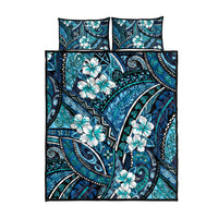 Polynesian Hibiscus Tropical Blue Floral Quilt Bed Set Tribal Pattern - Polynesian Pride