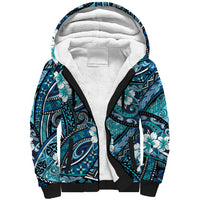 Polynesian Hibiscus Tropical Blue Floral Sherpa Hoodie Tribal Pattern - Polynesian Pride