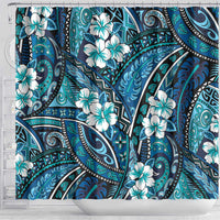 Polynesian Hibiscus Tropical Blue Floral Shower Curtain Tribal Pattern LT01 - Polynesian Pride