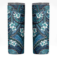 Polynesian Hibiscus Tropical Blue Floral Skinny Tumbler Tribal Pattern - Polynesian Pride