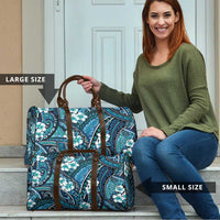 Polynesian Hibiscus Tropical Blue Floral Travel Bag Tribal Pattern - Polynesian Pride