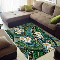 Polynesian Hibiscus Tropical Green Floral Area Rug Tribal Pattern - Polynesian Pride