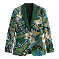 Polynesian Hibiscus Tropical Green Floral Blazer Tribal Pattern - Polynesian Pride