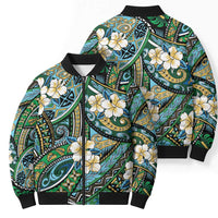 Polynesian Hibiscus Tropical Green Floral Bomber Puffer Jacket Tribal Pattern - Polynesian Pride