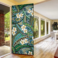 Polynesian Hibiscus Tropical Green Floral Door Cover Tribal Pattern - Polynesian Pride