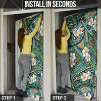 Polynesian Hibiscus Tropical Green Floral Door Cover Tribal Pattern - Polynesian Pride