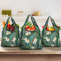 Polynesian Hibiscus Tropical Green Floral Grocery Bag Tribal Pattern - Polynesian Pride