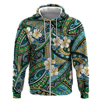 Polynesian Hibiscus Tropical Green Floral Hoodie Tribal Pattern - Polynesian Pride
