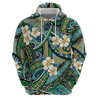 Polynesian Hibiscus Tropical Green Floral Hoodie Tribal Pattern - Polynesian Pride