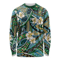 Polynesian Hibiscus Tropical Green Floral Long Sleeve Shirt Tribal Pattern LT01 Unisex Green - Polynesian Pride