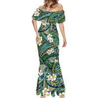 Polynesian Hibiscus Tropical Green Floral Mermaid Dress Tribal Pattern - Polynesian Pride