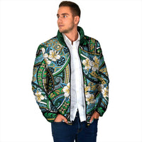 Polynesian Hibiscus Tropical Green Floral Padded Jacket Tribal Pattern - Polynesian Pride