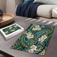 Polynesian Hibiscus Tropical Green Floral Puzzle Tribal Pattern - Polynesian Pride