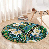 Polynesian Hibiscus Tropical Green Floral Round Carpet Tribal Pattern - Polynesian Pride