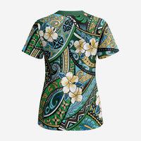 Polynesian Hibiscus Tropical Green Floral Scrub Top Tribal Pattern - Polynesian Pride