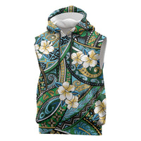 Polynesian Hibiscus Tropical Green Floral Sleeveless Hoodie Tribal Pattern - Polynesian Pride