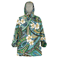 Polynesian Hibiscus Tropical Green Floral Wearable Blanket Hoodie Tribal Pattern LT01 One Size Green - Polynesian Pride