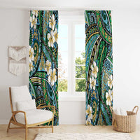 Polynesian Hibiscus Tropical Green Floral Window Curtain Tribal Pattern - Polynesian Pride