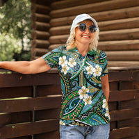 Polynesian Hibiscus Tropical Green Floral Women Polo Shirt Tribal Pattern - Polynesian Pride