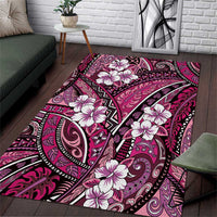 Polynesian Hibiscus Tropical Pink Floral Area Rug Tribal Pattern - Polynesian Pride