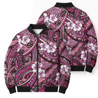 Polynesian Hibiscus Tropical Pink Floral Bomber Puffer Jacket Tribal Pattern - Polynesian Pride