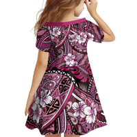 Polynesian Hibiscus Tropical Pink Floral Family Matching Long Sleeve Bodycon Dress and Hawaiian Shirt Tribal Pattern - Polynesian Pride