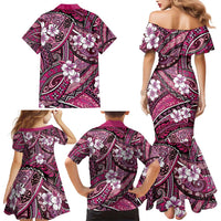 Polynesian Hibiscus Tropical Pink Floral Family Matching Mermaid Dress and Hawaiian Shirt Tribal Pattern - Polynesian Pride