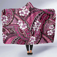 Polynesian Hibiscus Tropical Pink Floral Hooded Blanket Tribal Pattern - Polynesian Pride