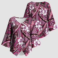 Polynesian Hibiscus Tropical Pink Floral Kimono Sleeve Blouse Tribal Pattern - Polynesian Pride